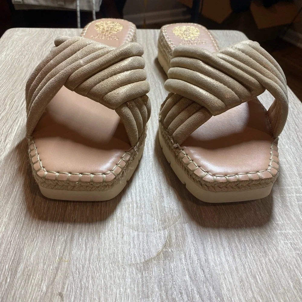 Vince Camuto Melysa Crossband Slide Sandals in Egyptian Gold - Picture 4 of 10